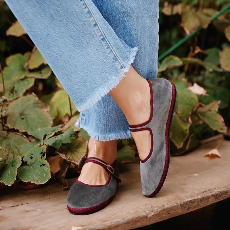 Women Velvet Cloth Ballet Flats Mary Jane Style Round Toe Loafers