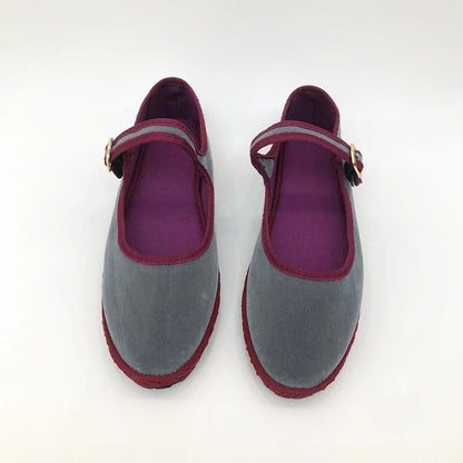 Women Velvet Cloth Ballet Flats Mary Jane Style Round Toe Loafers 2