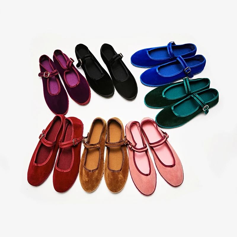 Women Velvet Cloth Ballet Flats Mary Jane Style Round Toe Loafers 3