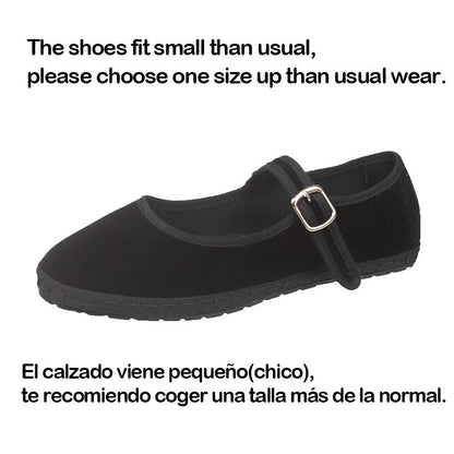 Women Velvet Cloth Ballet Flats Mary Jane Style Round Toe Loafers 6