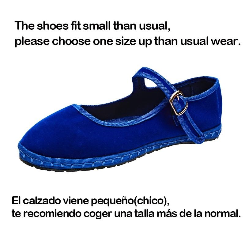 Women Velvet Cloth Ballet Flats Mary Jane Style Round Toe Loafers 7