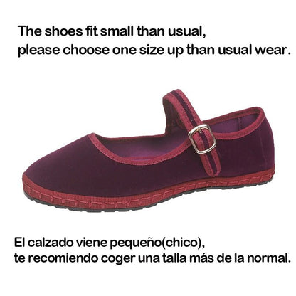 Women Velvet Cloth Ballet Flats Mary Jane Style Round Toe Loafers 11
