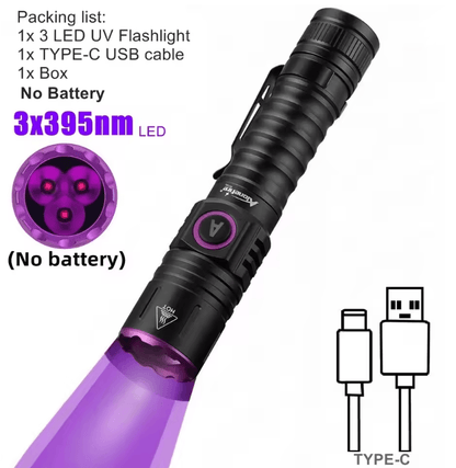 15W UV Blacklight Flashlight 365nm USB Rechargeable For Pet Stains Money And Mineral Detection 4