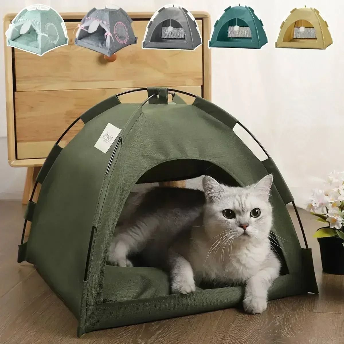 Canvas Pet Tent Bed Cozy Cat Cave for Cats and Small Dogs