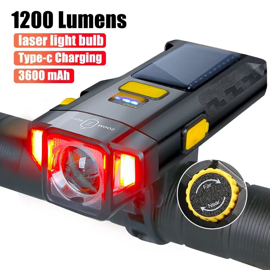 USB Rechargeable Solar Bike Light – Bright Front Lamp with Power Display for Safe Cycling