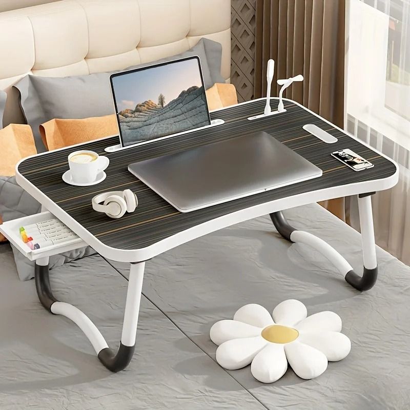 Portable Laptop Desk With USB Light Small Fan Cup Holder Tablet Slot And Lifting Handle 10