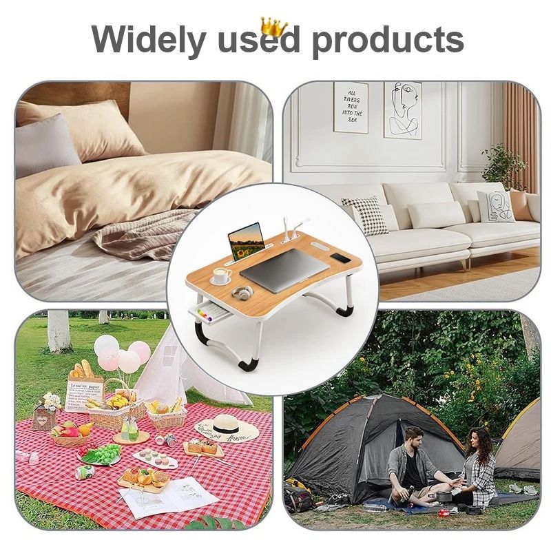 Portable Laptop Desk With USB Light Small Fan Cup Holder Tablet Slot And Lifting Handle 6