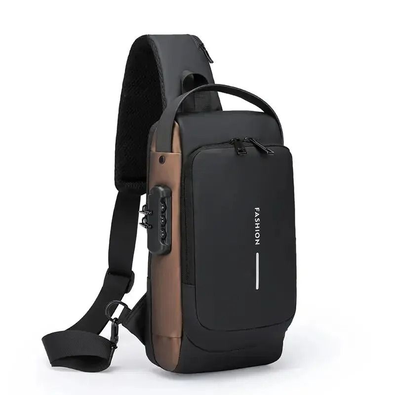 Men Crossbody Bag PU Leather Anti-Theft Shoulder Chest Bag with USB Charging