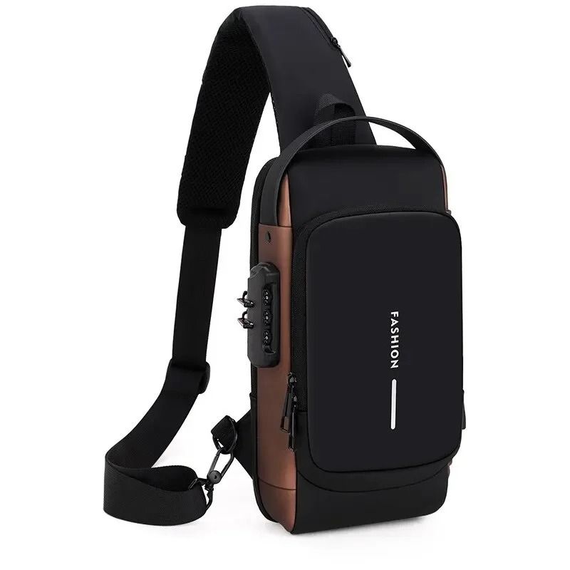 Men Crossbody Bag PU Leather AntiTheft Shoulder Chest Bag With USB Charging 9