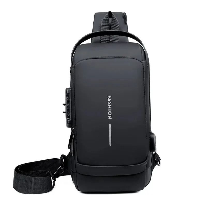 Men Crossbody Bag PU Leather AntiTheft Shoulder Chest Bag With USB Charging 2