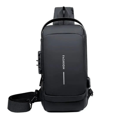 Men Crossbody Bag PU Leather AntiTheft Shoulder Chest Bag With USB Charging 2
