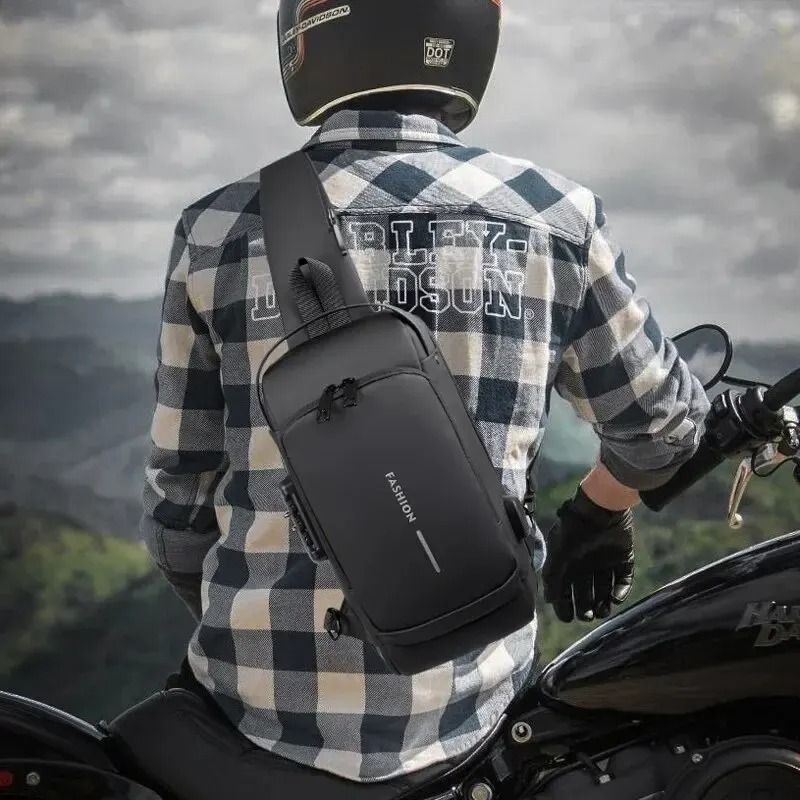 Men Crossbody Bag PU Leather AntiTheft Shoulder Chest Bag With USB Charging 6