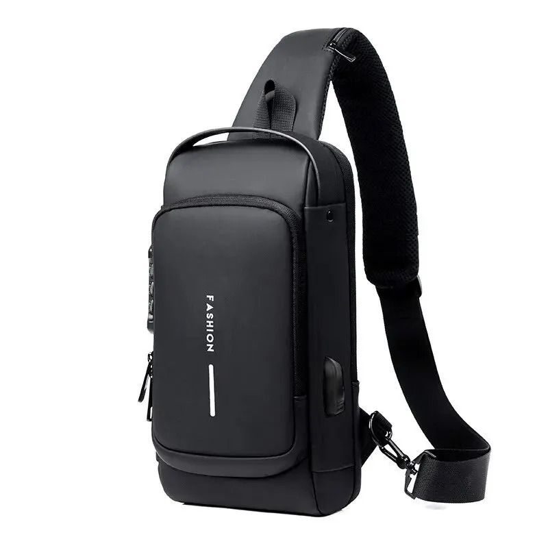 Men Crossbody Bag PU Leather AntiTheft Shoulder Chest Bag With USB Charging 8