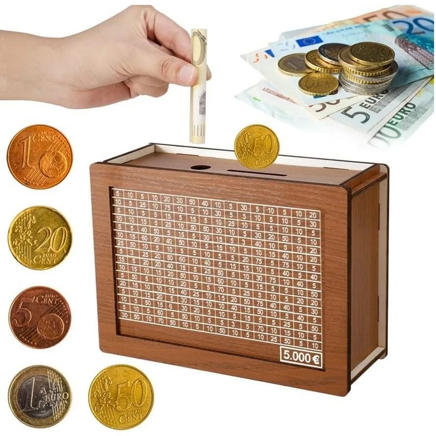 Wooden Euro Money Box With Saving Goals And Numbered Counter  Reusable Piggy Bank For Kids And Adul 1