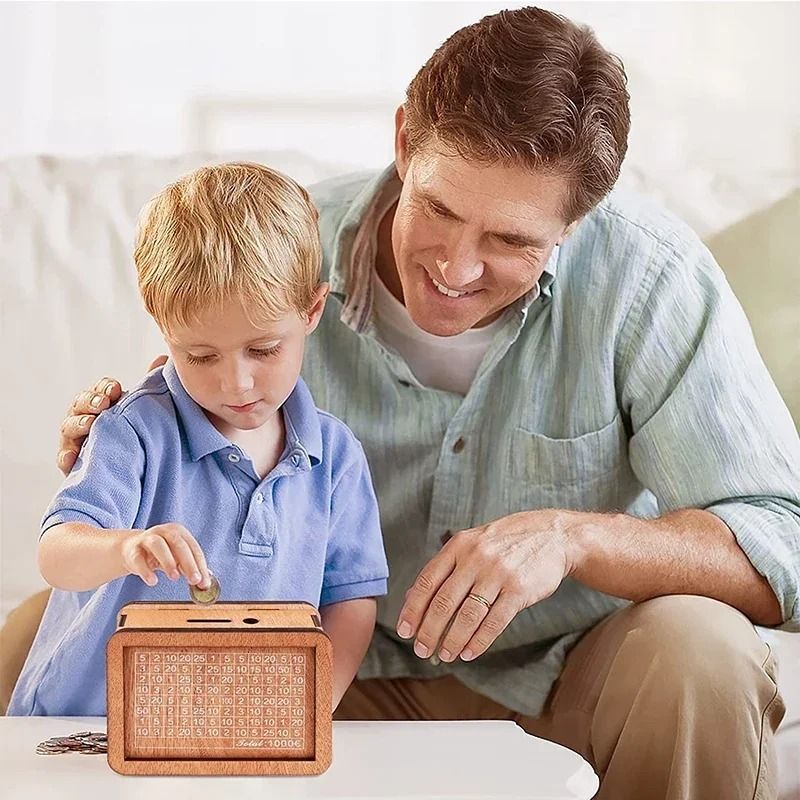 Wooden Euro Money Box With Saving Goals And Numbered Counter  Reusable Piggy Bank For Kids And Adul 4