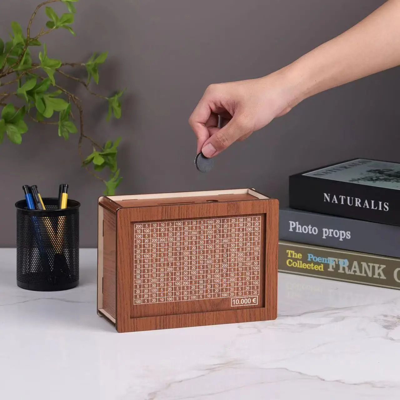 Wooden Euro Money Box With Saving Goals And Numbered Counter  Reusable Piggy Bank For Kids And Adul 5