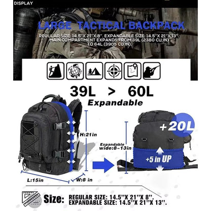 Extra Large 60L Tactical Backpack  WaterResistant Outdoor Hiking  Travel Pack With Laptop Compartme 5