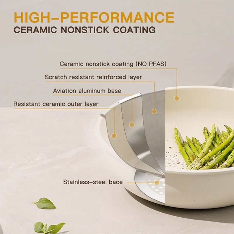 21 Piece Non Stick Ceramic Cookware Set With Sensor Handles Milky White 5