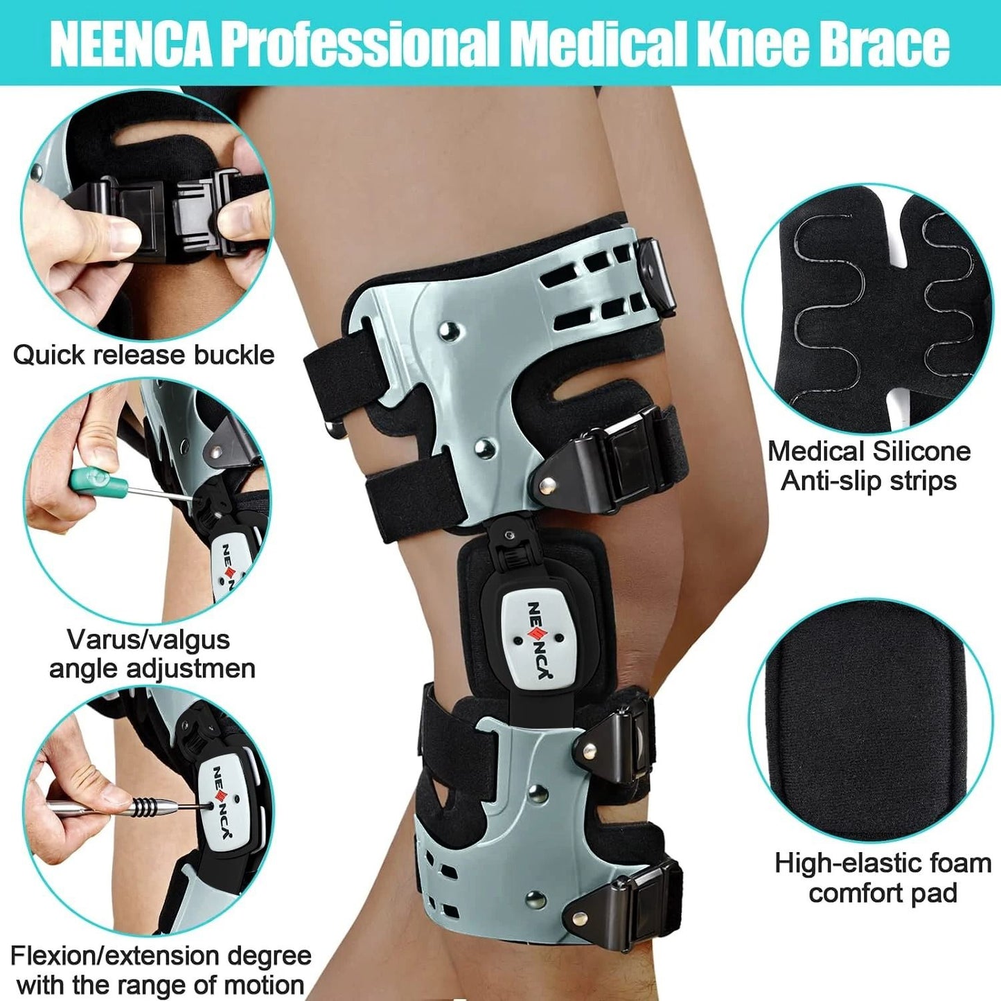 Medical Grade Knee Brace With Adjustable ROM Support For Arthritis And Injury Recovery 1