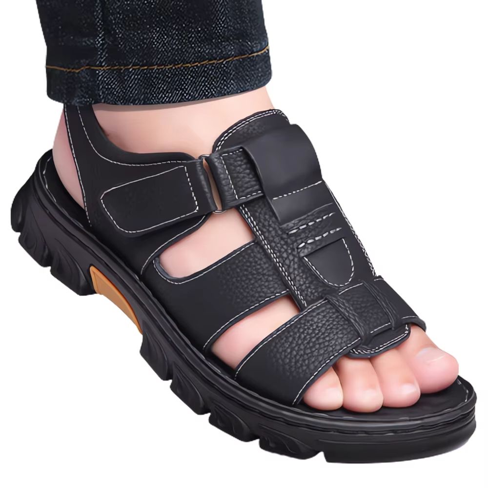 Loveontop Mens Leather Sandals  Comfortable Cowhide Beach Shoes With NonSlip Thick Sole 1