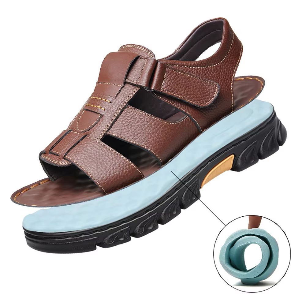 Loveontop Mens Leather Sandals  Comfortable Cowhide Beach Shoes With NonSlip Thick Sole 2