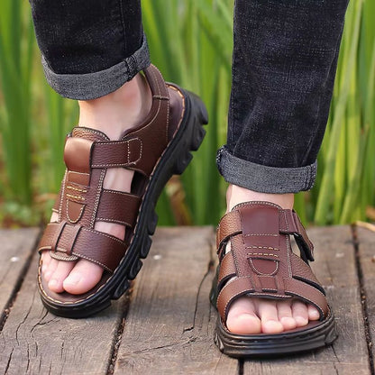 Loveontop Mens Leather Sandals  Comfortable Cowhide Beach Shoes With NonSlip Thick Sole 4