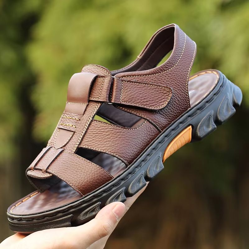 Loveontop Mens Leather Sandals  Comfortable Cowhide Beach Shoes With NonSlip Thick Sole 5