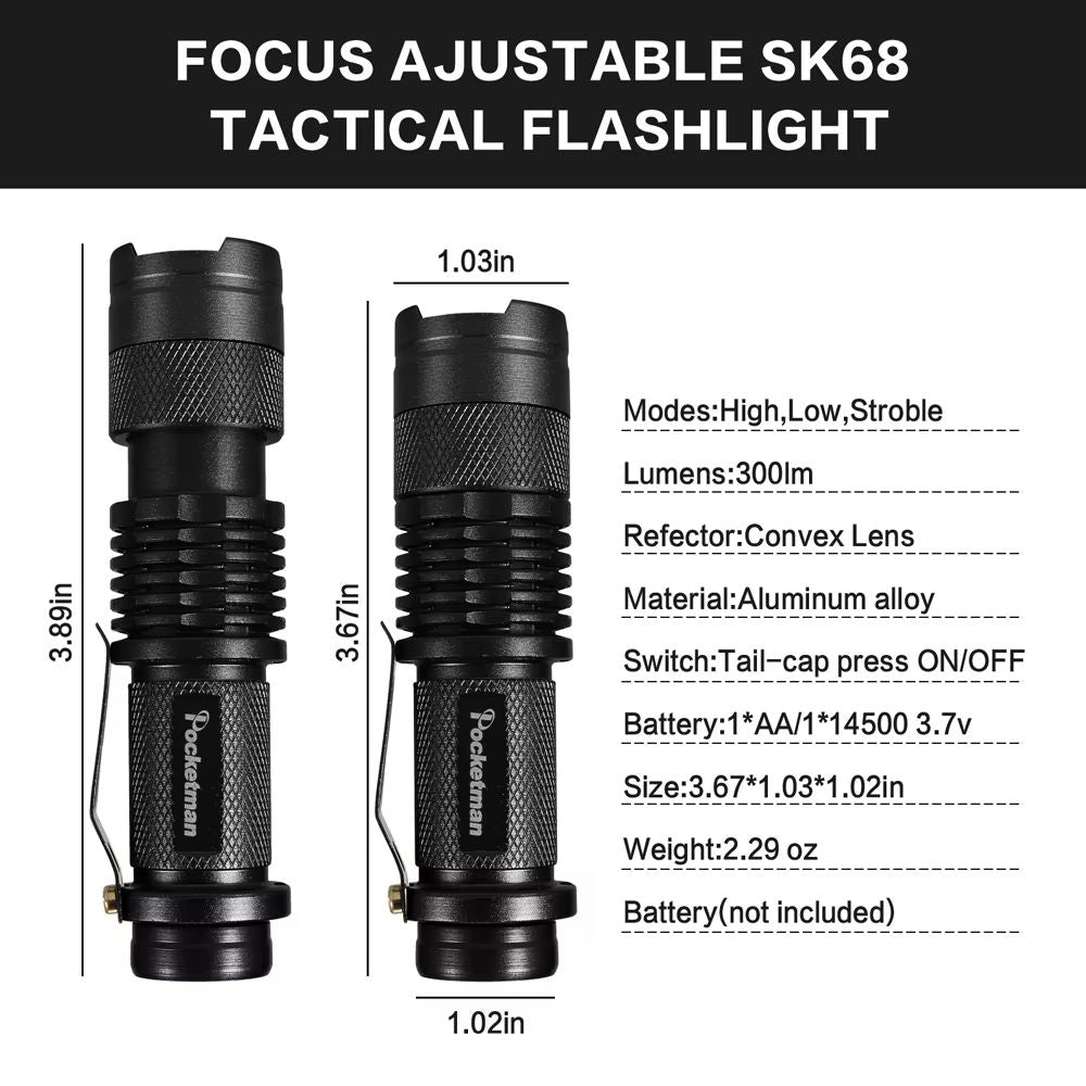 Set Of 5 Mini Tactical LED Flashlights  Bright Zoomable PocketSized Torches Powered By AA Or 14500  1