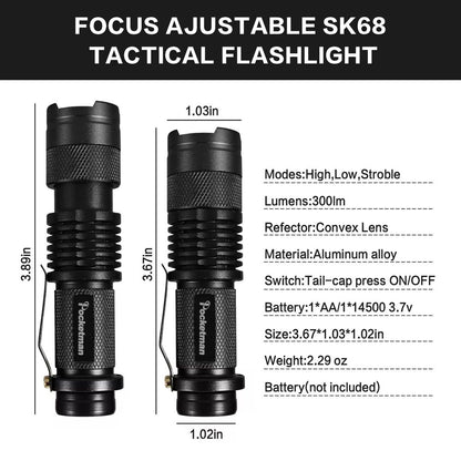 Set Of 5 Mini Tactical LED Flashlights  Bright Zoomable PocketSized Torches Powered By AA Or 14500  1
