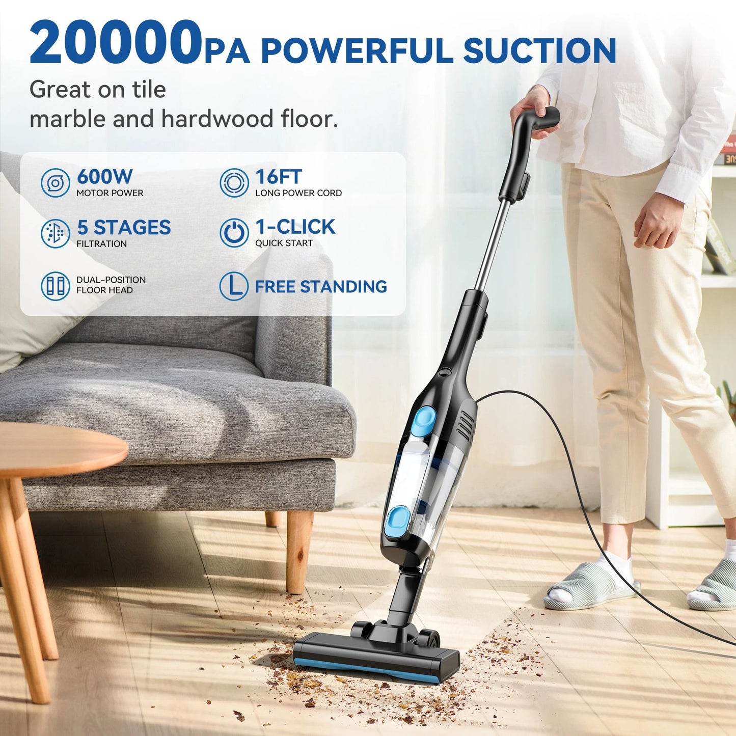 Corded Vacuum Cleaner With Powerful Suction And Long Cord For Car And Home Cleaning 2