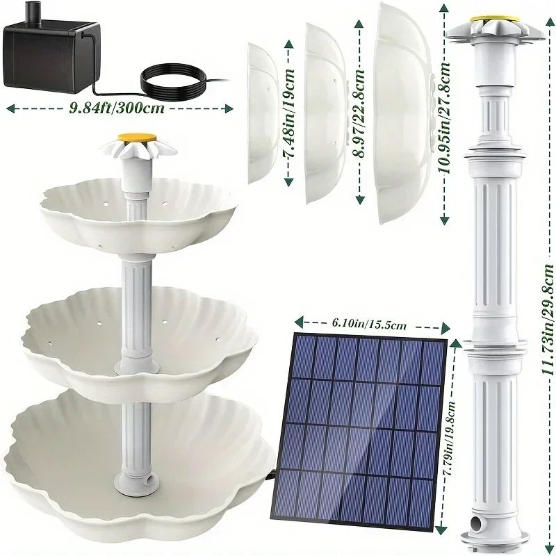 Solar Bird Bath Fountain With 3 Tiered Basin And Detachable 25W Pump For Outdoor Garden Decoration 3