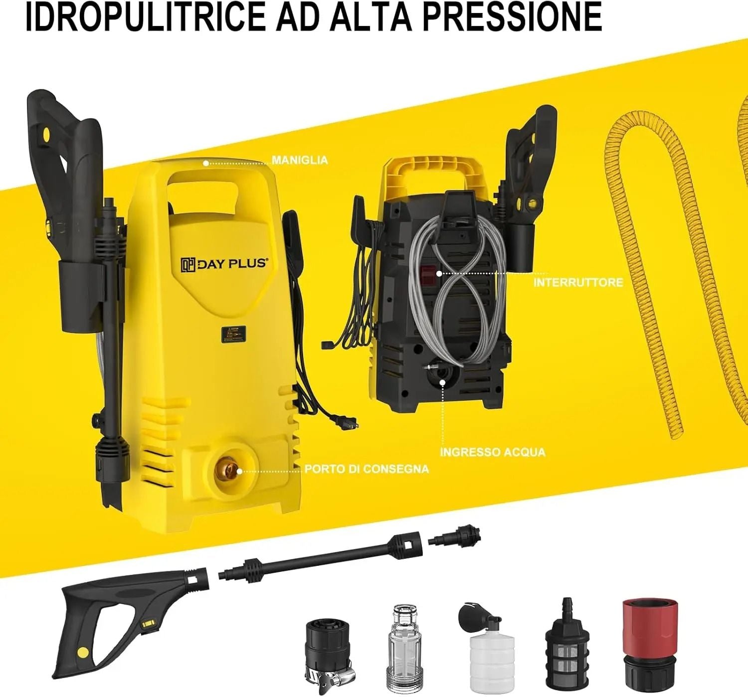 Electric High Pressure Washer 1600W With Adjustable Nozzle And 7m Hose For Cars Gardens And Outdoor 2