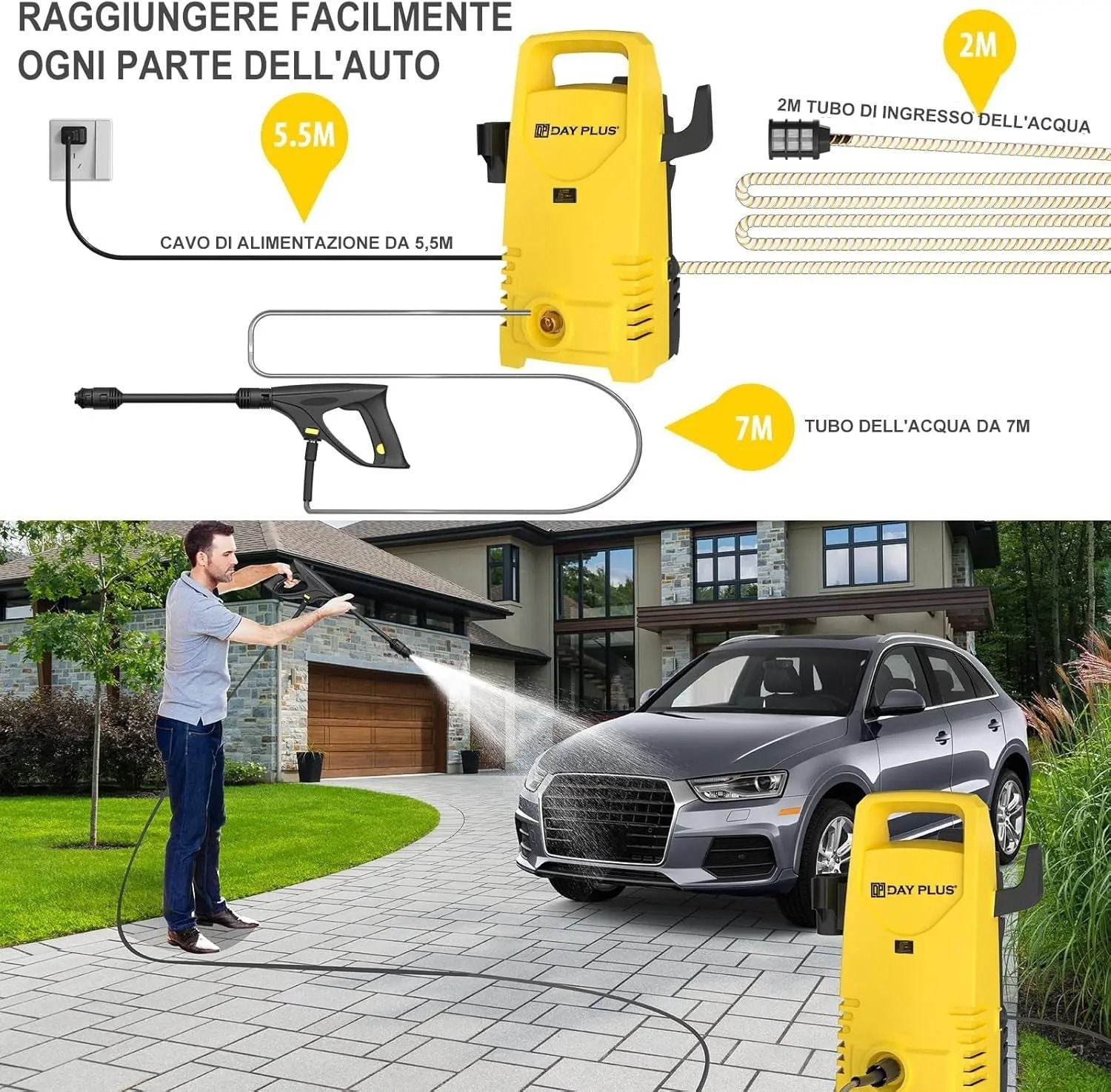 Electric High Pressure Washer 1600W With Adjustable Nozzle And 7m Hose For Cars Gardens And Outdoor 3