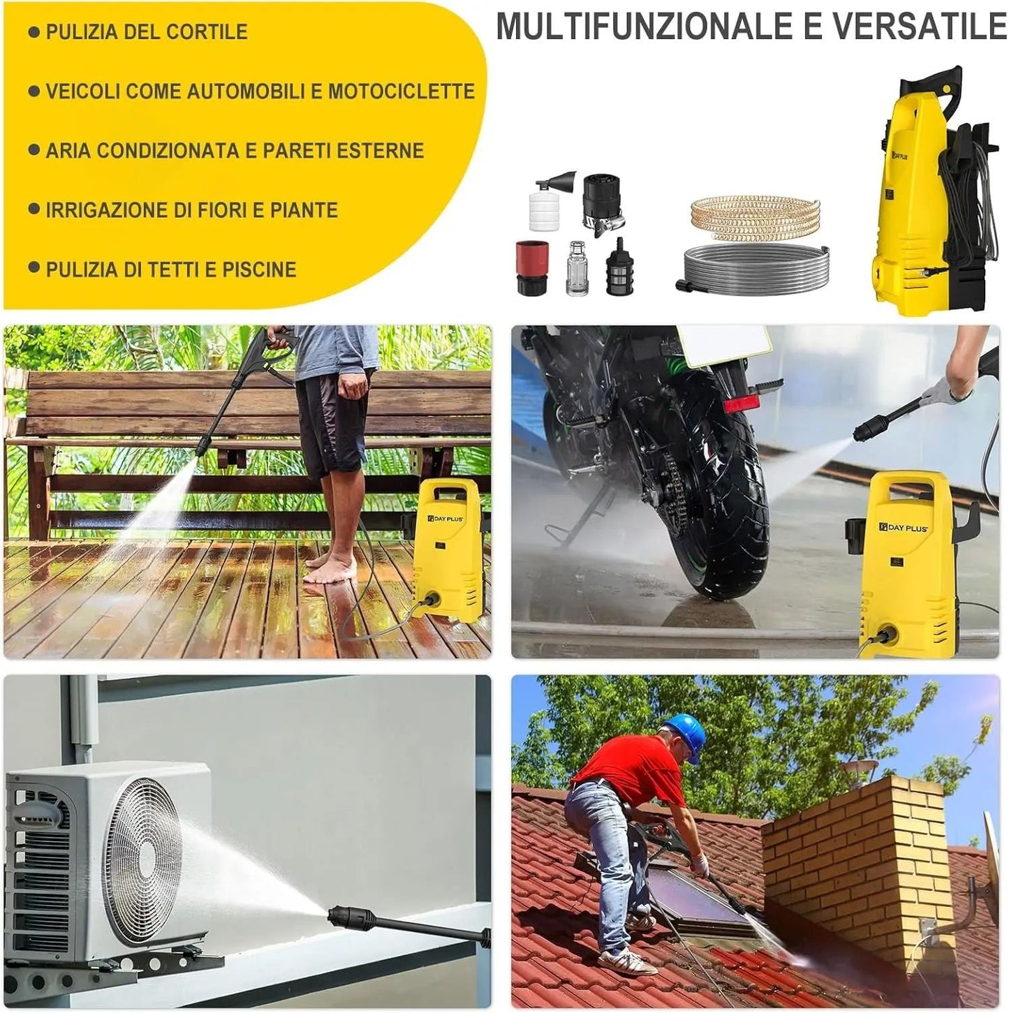 Electric High Pressure Washer 1600W With Adjustable Nozzle And 7m Hose For Cars Gardens And Outdoor 4