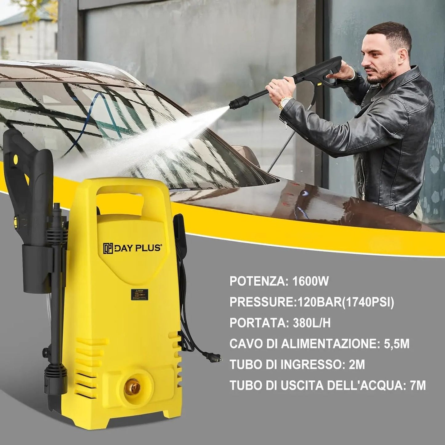 Electric High Pressure Washer 1600W With Adjustable Nozzle And 7m Hose For Cars Gardens And Outdoor 6