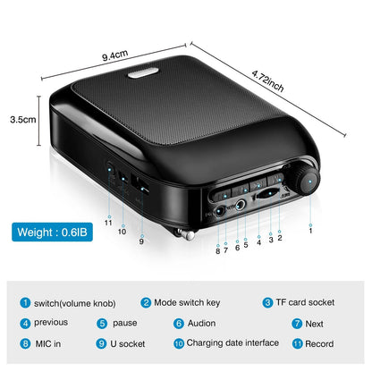Bluetooth Wireless Voice Amplifier With Microphone And Speaker For Teaching Lectures And Tour Guide 1