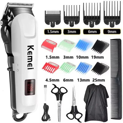 Professional Rechargeable Hair Clipper with LED Display and Multiple Comb Attachments