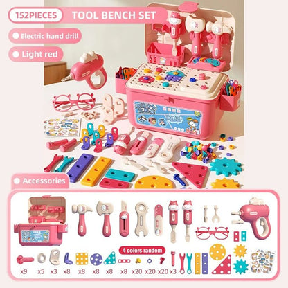 Childrens Educational Tool Set With Electric Drill Pretend Play Construction Kit 12