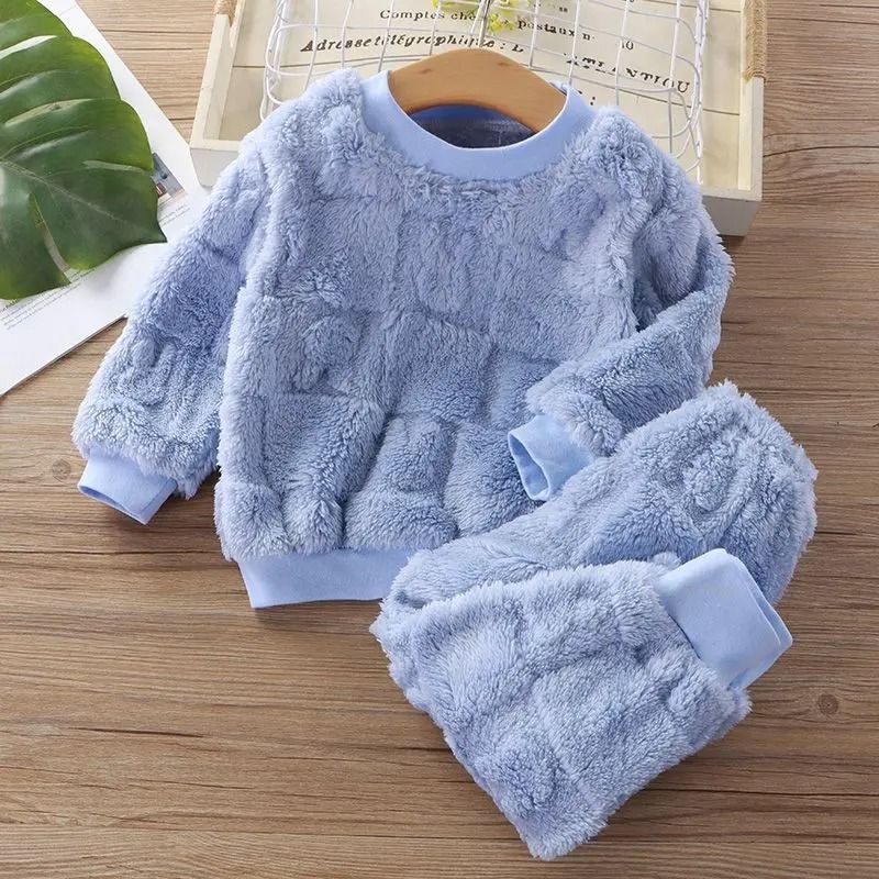 Flannel Kids Pajama Set Girls Boys Long Sleeve Top and Pants