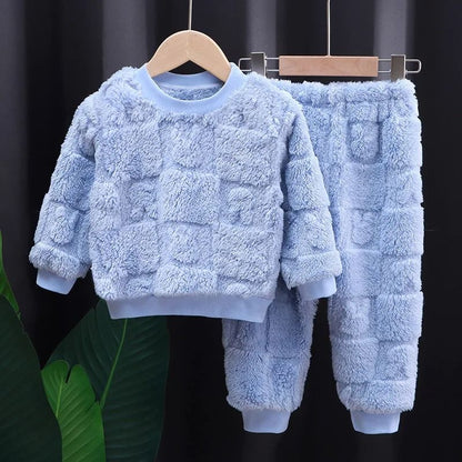 Flannel Kids Pajama Set Girls Boys Long Sleeve Top And Pants 8