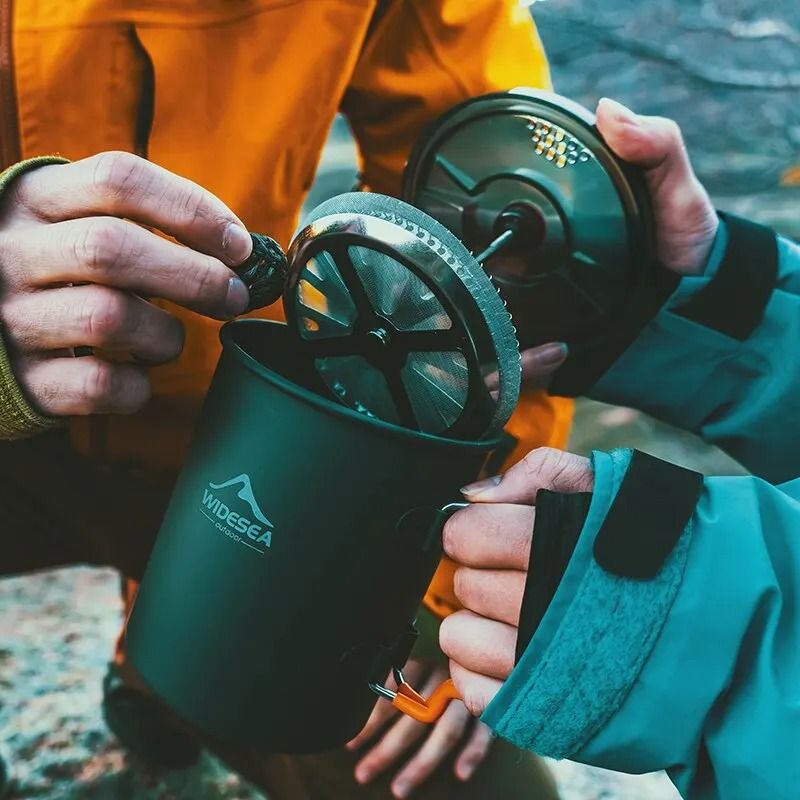 Portable Camping Coffee Pot with French Press Outdoor Cup for Hiking Trekking