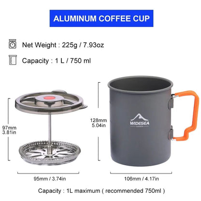 Portable Camping Coffee Pot With French Press Outdoor Cup For Hiking Trekking 3