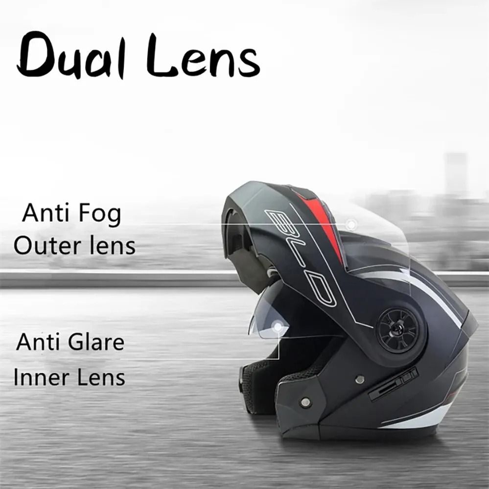 Dual Lens Flip Up Modular Full Face Motorcycle Helmet
