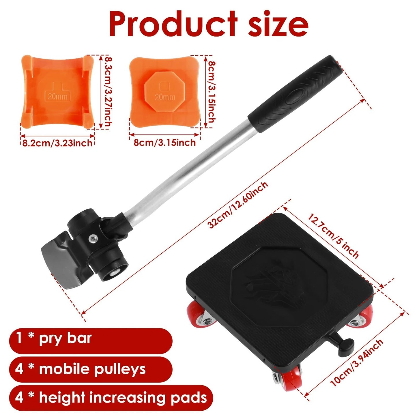 Heavy Duty Furniture Mover Tool Set With Roller Wheels And Lifting Bars 400 KG Capacity 3