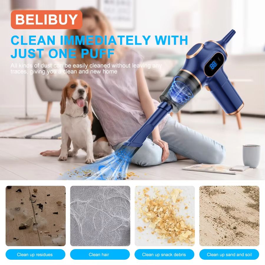 BELIBUY Wireless Car Vacuum Cleaner – High-Power Handheld Mini Vacuum for Home, Sofa, Carpet, and Auto Cleaning