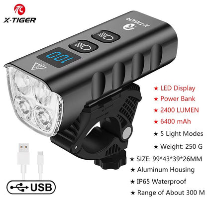 XTIGER 2400 Lumen Waterproof Bike Light  USB Rechargeable Aluminum Alloy Cycling Headlight For MTB  9