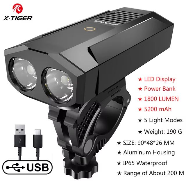 XTIGER 2400 Lumen Waterproof Bike Light  USB Rechargeable Aluminum Alloy Cycling Headlight For MTB  11