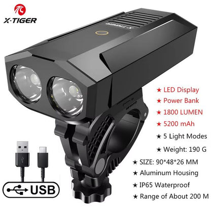XTIGER 2400 Lumen Waterproof Bike Light  USB Rechargeable Aluminum Alloy Cycling Headlight For MTB  11