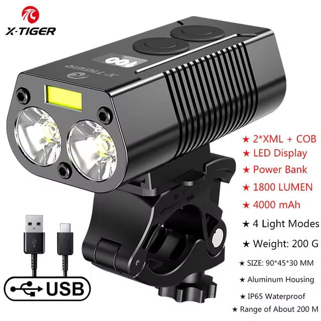XTIGER 2400 Lumen Waterproof Bike Light  USB Rechargeable Aluminum Alloy Cycling Headlight For MTB  13