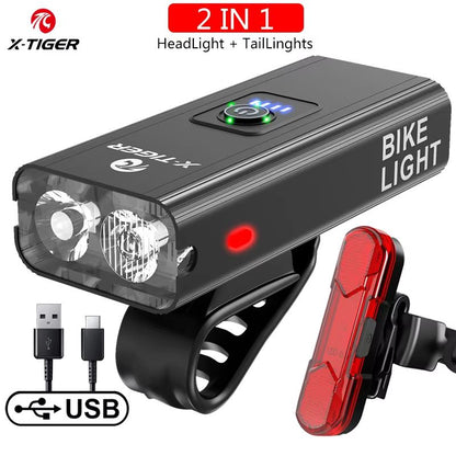 XTIGER 2400 Lumen Waterproof Bike Light  USB Rechargeable Aluminum Alloy Cycling Headlight For MTB  18